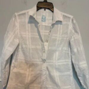 J. McLaughlin White Popover Tunic 3/4 Sleeve Collared Size Small